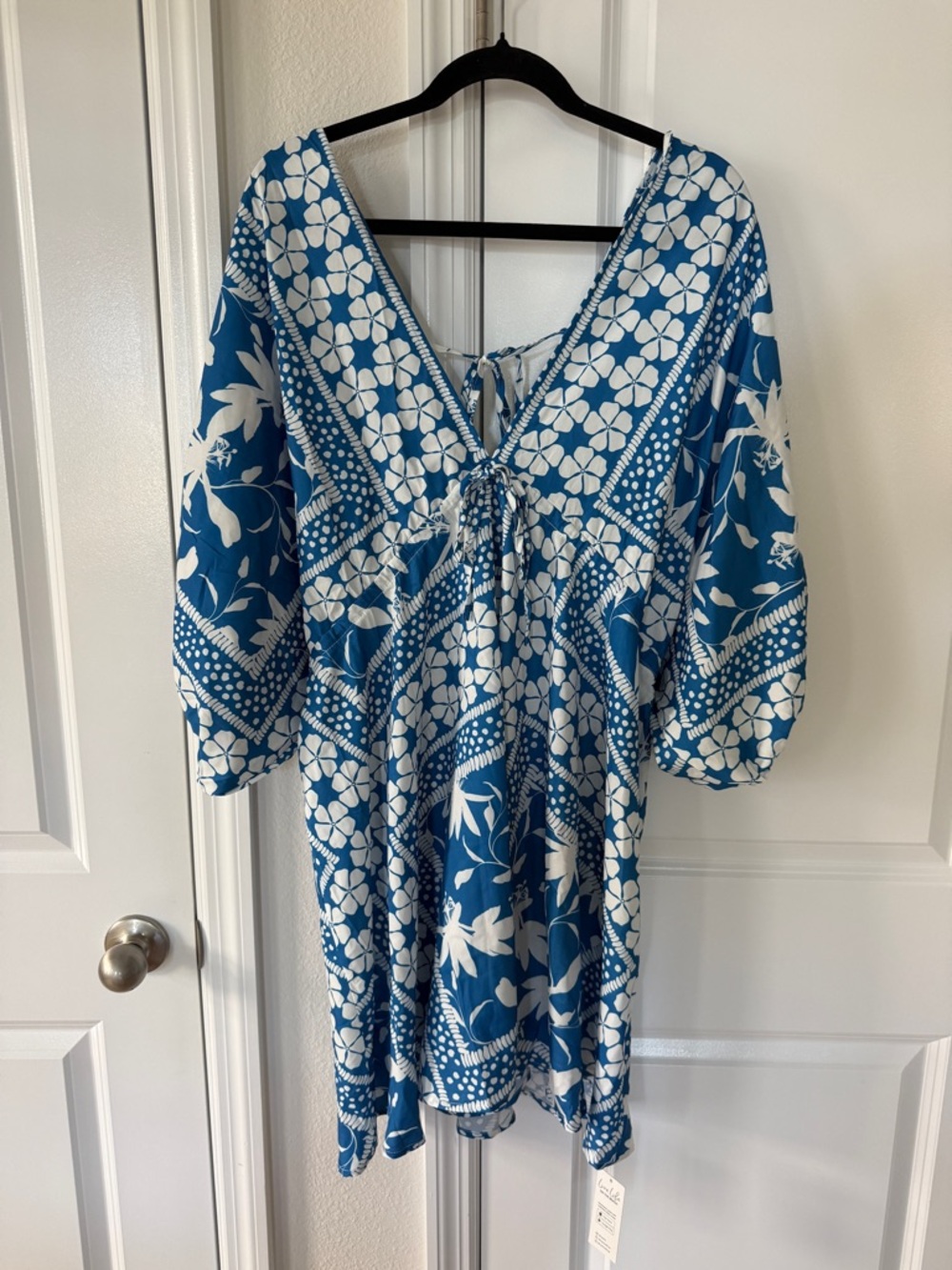 Floral Print Dolman Puff Sleeve Cover-Up Dress - Picture 3 of 5